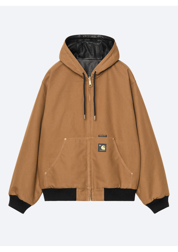 CAZADORA CARHARTT WIP OG ACTIVE JACKET 50TH ANNIVERSARY EDITION LEATHER BLACK / HAMILTON BROWN