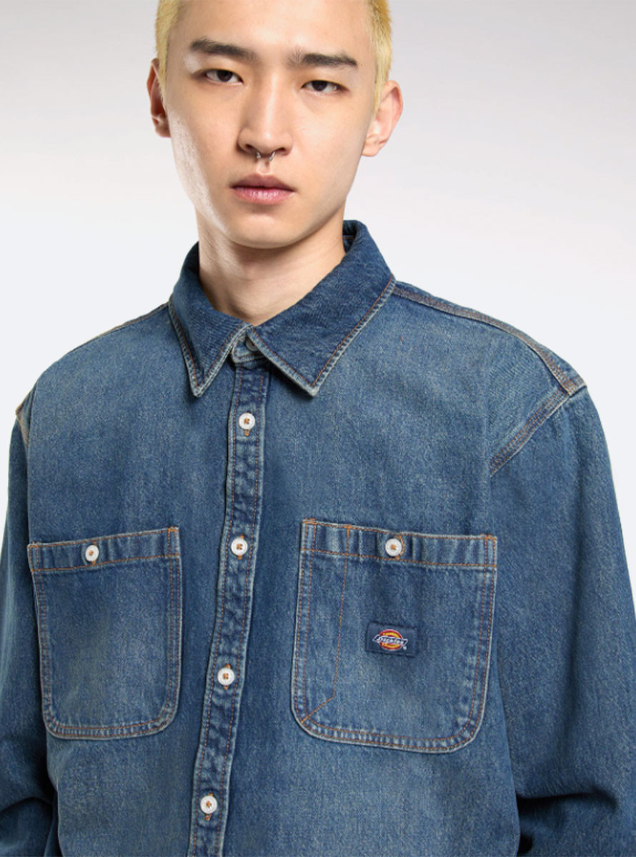 Camisa Dickies Mechanic Denim Shirt LS Khaki Tinted Blue